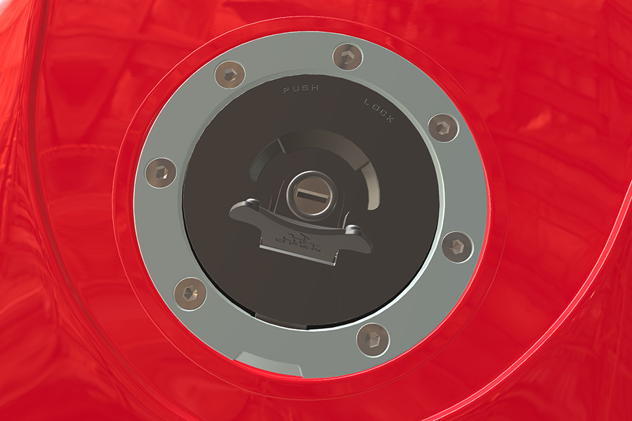 Motorcycle fuel tank cap with variation in reflections (indoor)