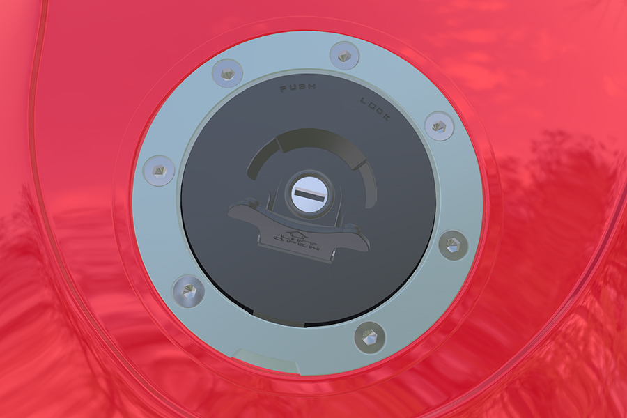 Motorcycle fuel tank cap with variation in reflections (outdoor)